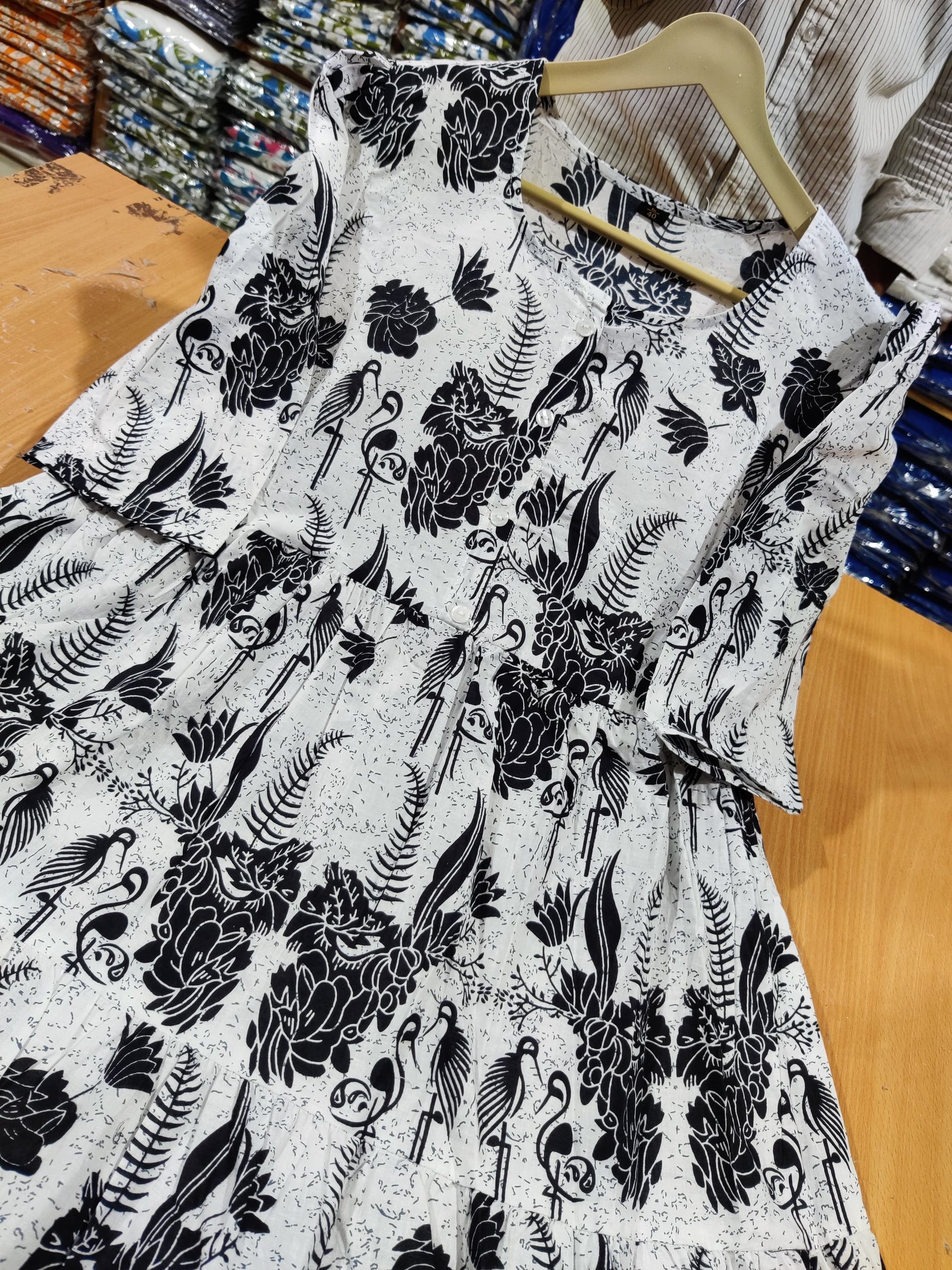 White Printed Cotton Midi Gown Dress